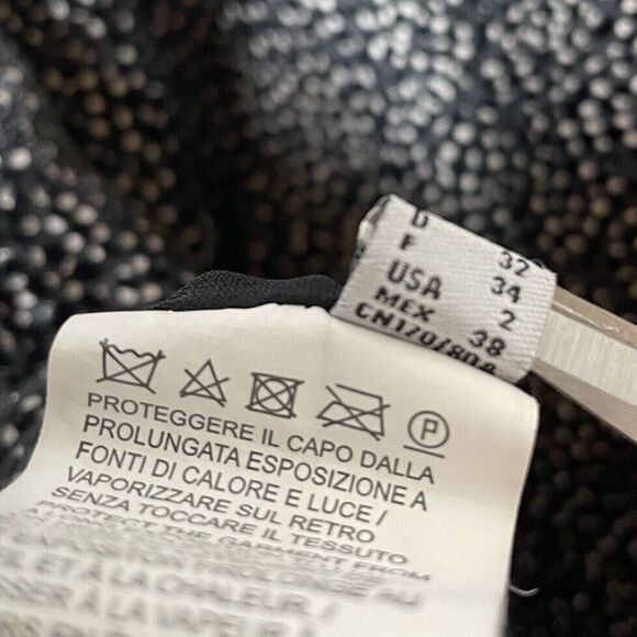 PINKO Mini Dress Women 2 Black Gray Dot Long Sleeve Ruffle Trim Viscose Silk - Picture 14 of 15